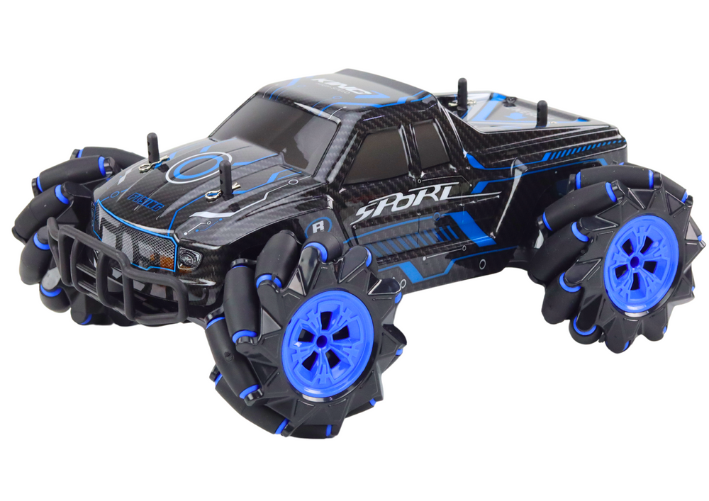 Ferngesteuertes Geländewagen RC Drift diagonal fahrend blau