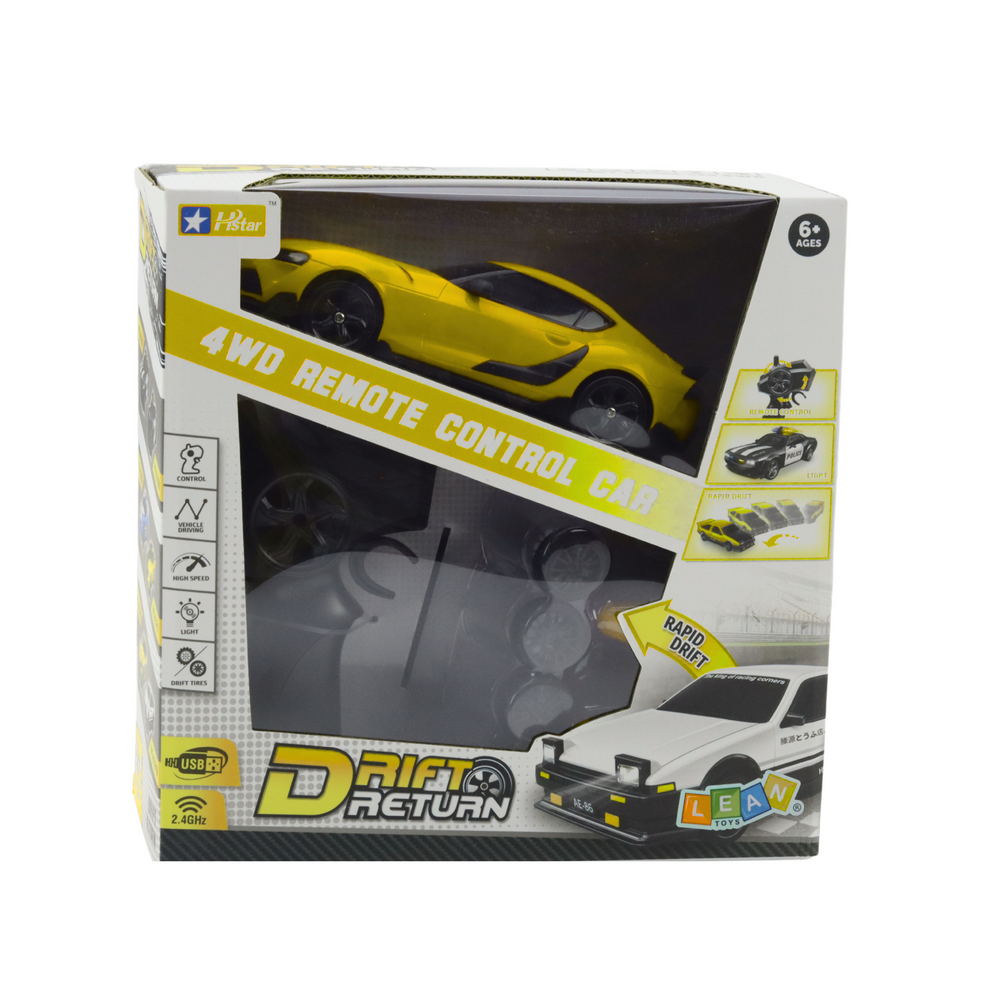 Sport-Drift-Auto mit austauschbaren Rädern, ferngesteuertem RC-Allradantrieb, gelb