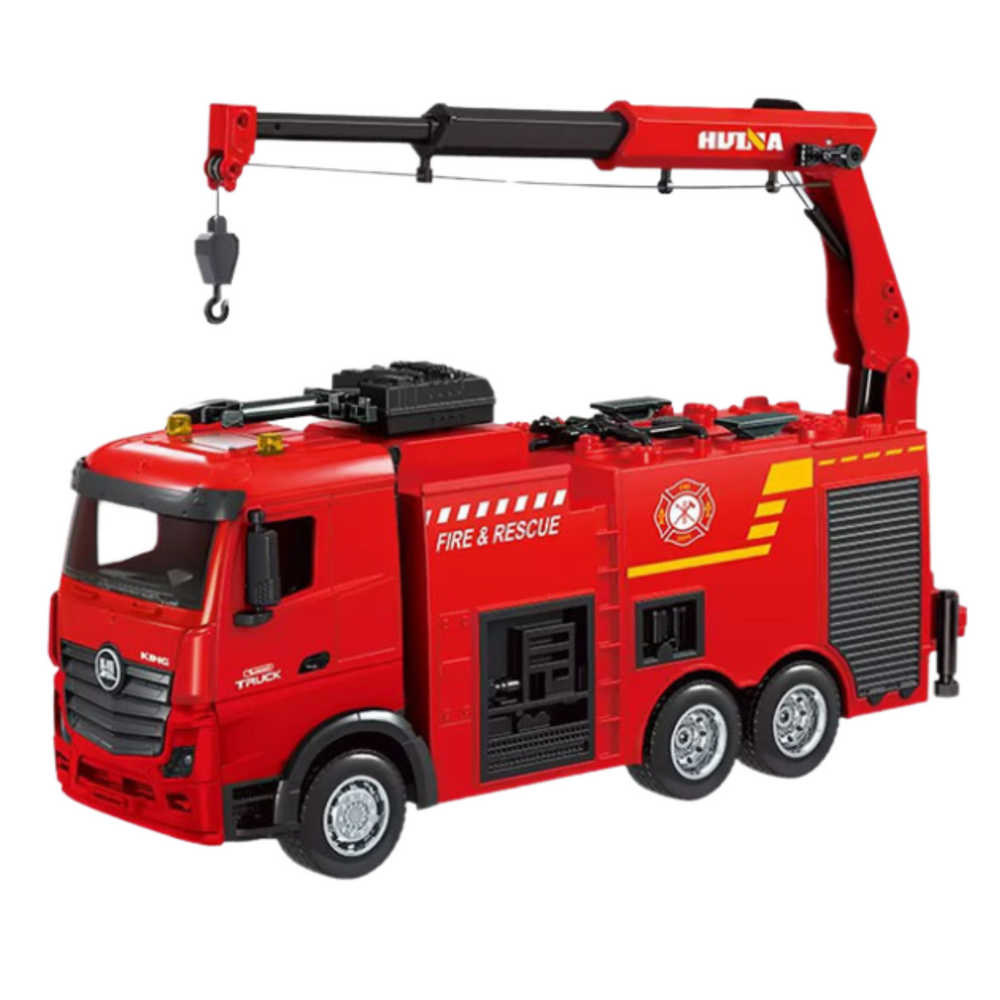 Feuerwehrauto mit Kran, ferngesteuerte RC-Lichter, Wasser Huina 1:18