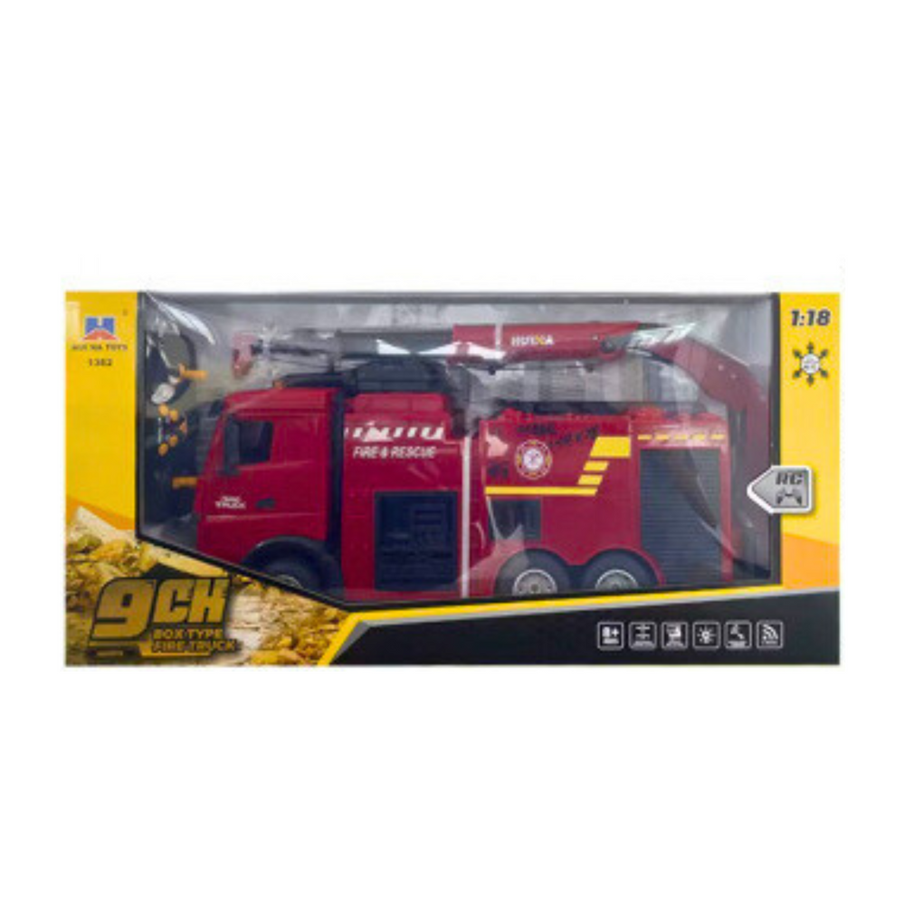 Feuerwehrauto mit Kran, ferngesteuerte RC-Lichter, Wasser Huina 1:18