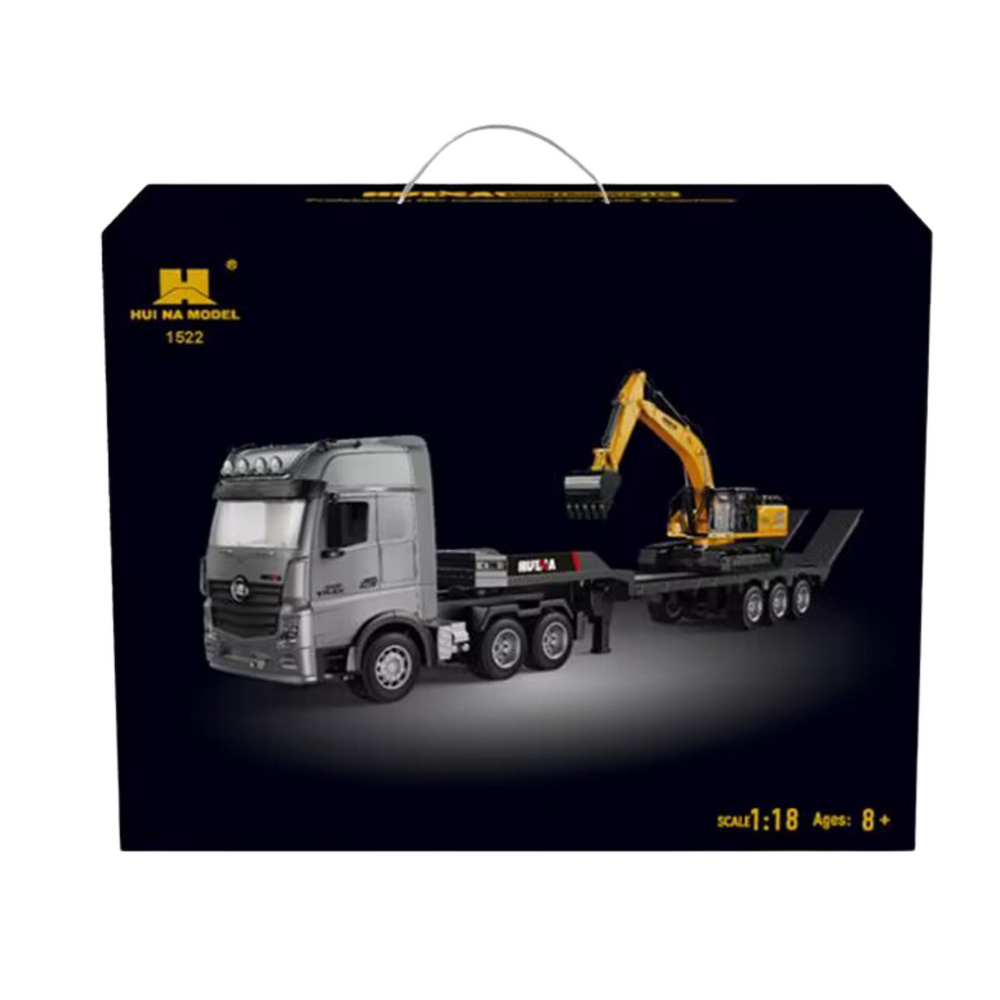 Ferngesteuerter RC-Bagger-LKW mit Sattelauflieger, Beleuchtung, Sound, Huina 1:18