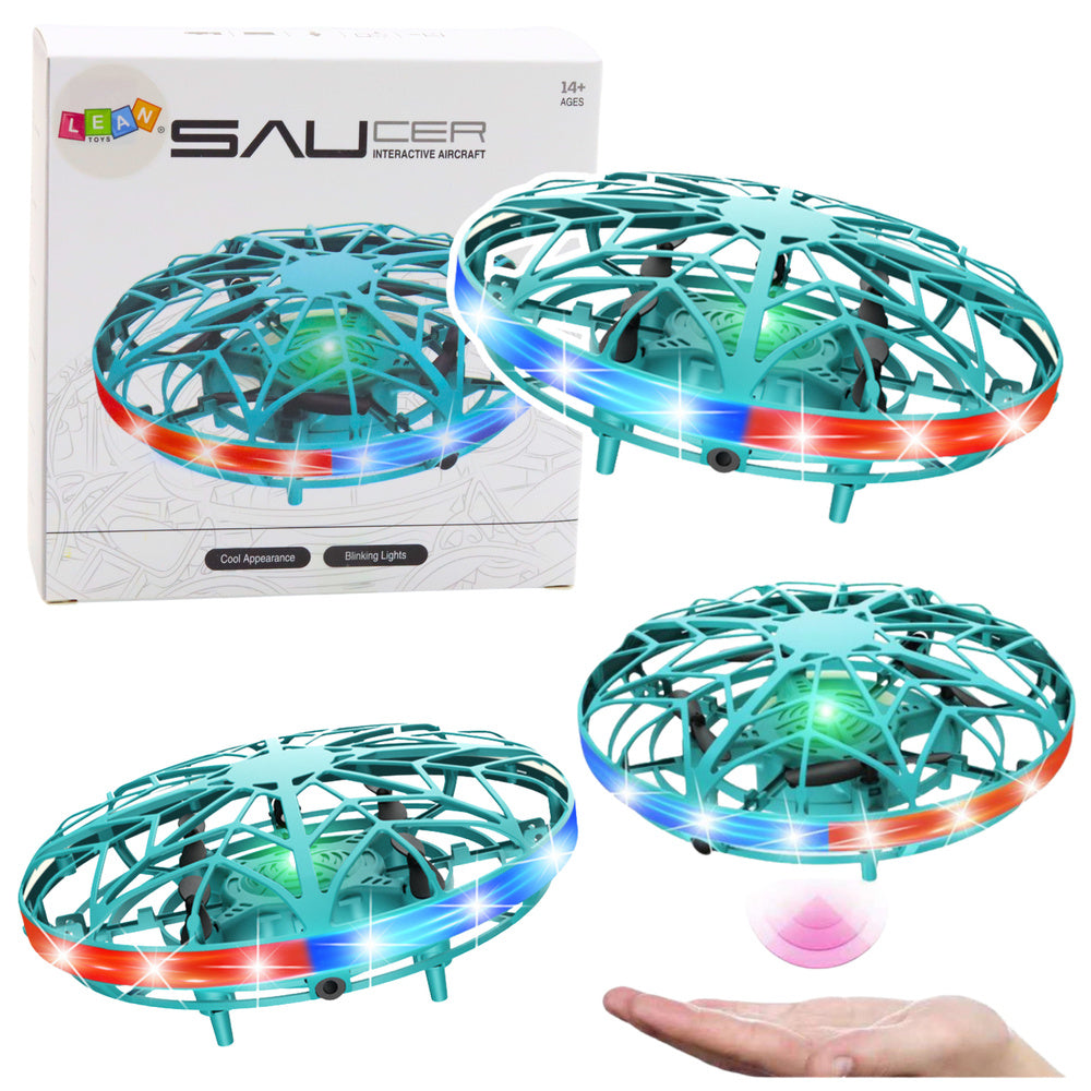Handgesteuerte RC-UFO-Drohne mit LED-Leuchten, Türkis
