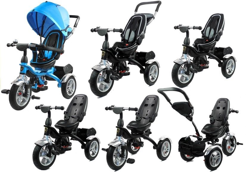 Tricycle PRO500 Blue large rubber wheels sunroof seat belts