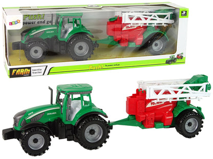 Grüner Bauernhof-Traktor mit roter und grüner Spritze mit Friktionsantrieb