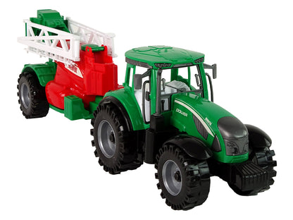 Grüner Bauernhof-Traktor mit roter und grüner Spritze mit Friktionsantrieb