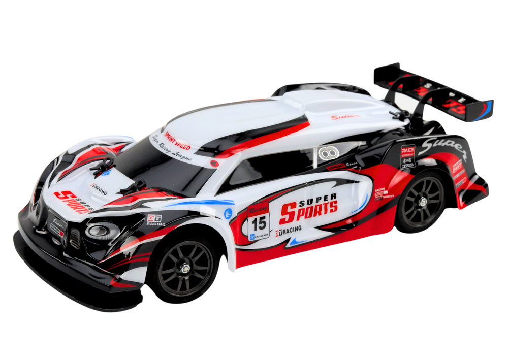 RC Sports Car 1:16 Drift, Interchangeable Wheels, White and Red