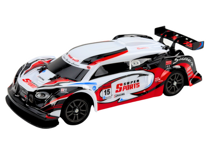 RC Sports Car 1:16 Drift, Interchangeable Wheels, White and Red