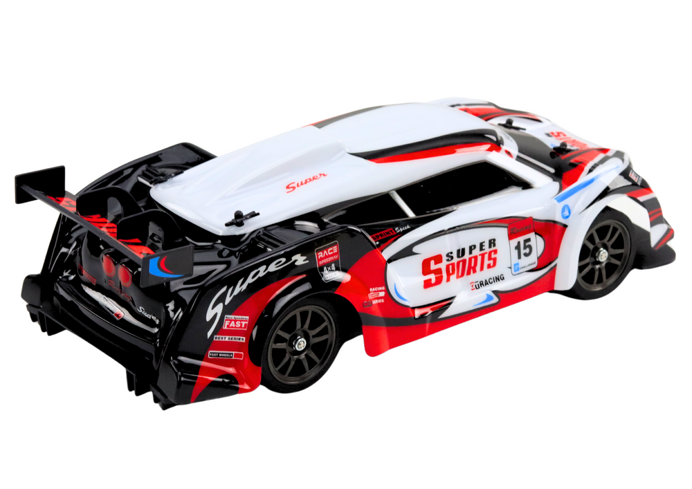 RC Sports Car 1:16 Drift, Interchangeable Wheels, White and Red