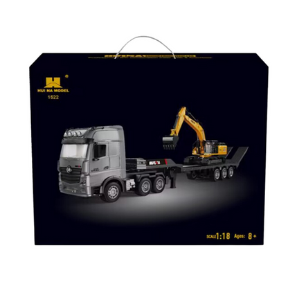 Ferngesteuerter RC-Bagger-LKW mit Sattelauflieger, Beleuchtung, Sound, Huina 1:18