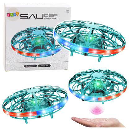 Handgesteuerte RC-UFO-Drohne mit LED-Leuchten, Türkis