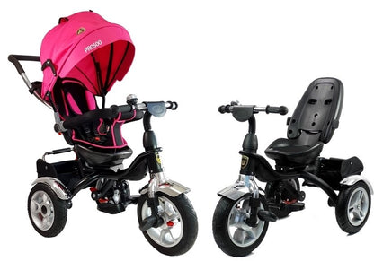 Dreirad PRO500 Rosa Sonnendach Gummiräder Schiebestange Dreirad für Kinder