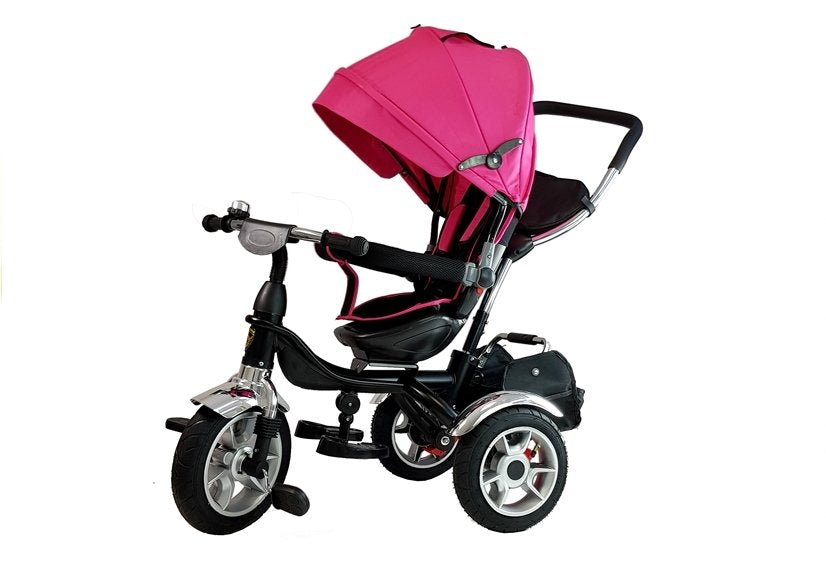 Dreirad PRO500 Rosa Sonnendach Gummiräder Schiebestange Dreirad für Kinder
