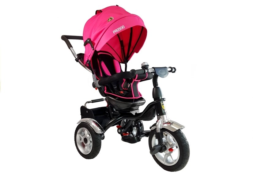 Dreirad PRO500 Rosa Sonnendach Gummiräder Schiebestange Dreirad für Kinder