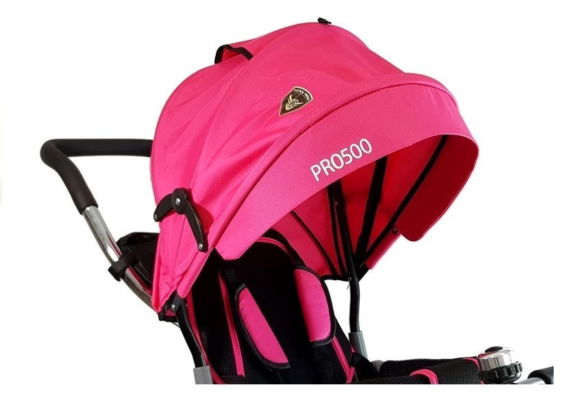Dreirad PRO500 Rosa Sonnendach Gummiräder Schiebestange Dreirad für Kinder