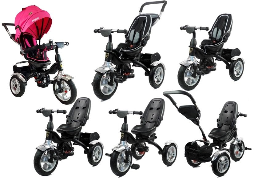 Dreirad PRO500 Rosa Sonnendach Gummiräder Schiebestange Dreirad für Kinder