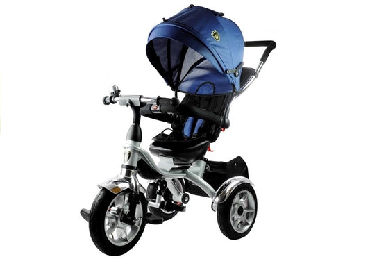 Tricycle PRO500 Dark Blue Sunroof Rubber Wheels Push Bar Tricycle for Children