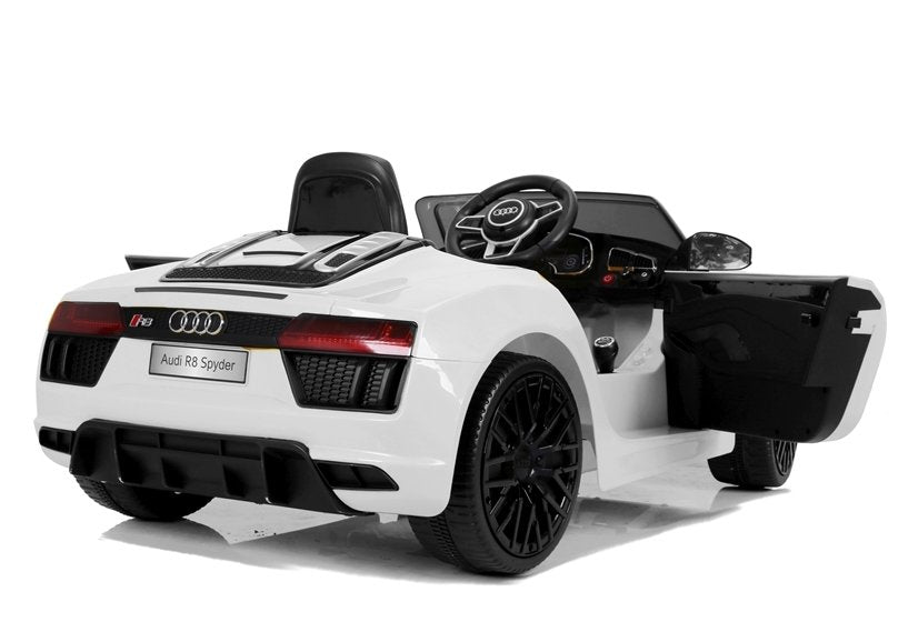 Children's car Audi R8 JJ2198 White Leather seat EVA tires LED headlights 2x45W